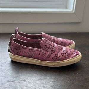 Coach Mauve Floral Cutout Slip-On leather shoes